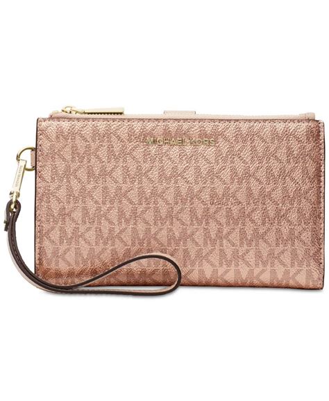 boxed metallic signature double zip wristlet|MK Boxed Metallic Signature Double.